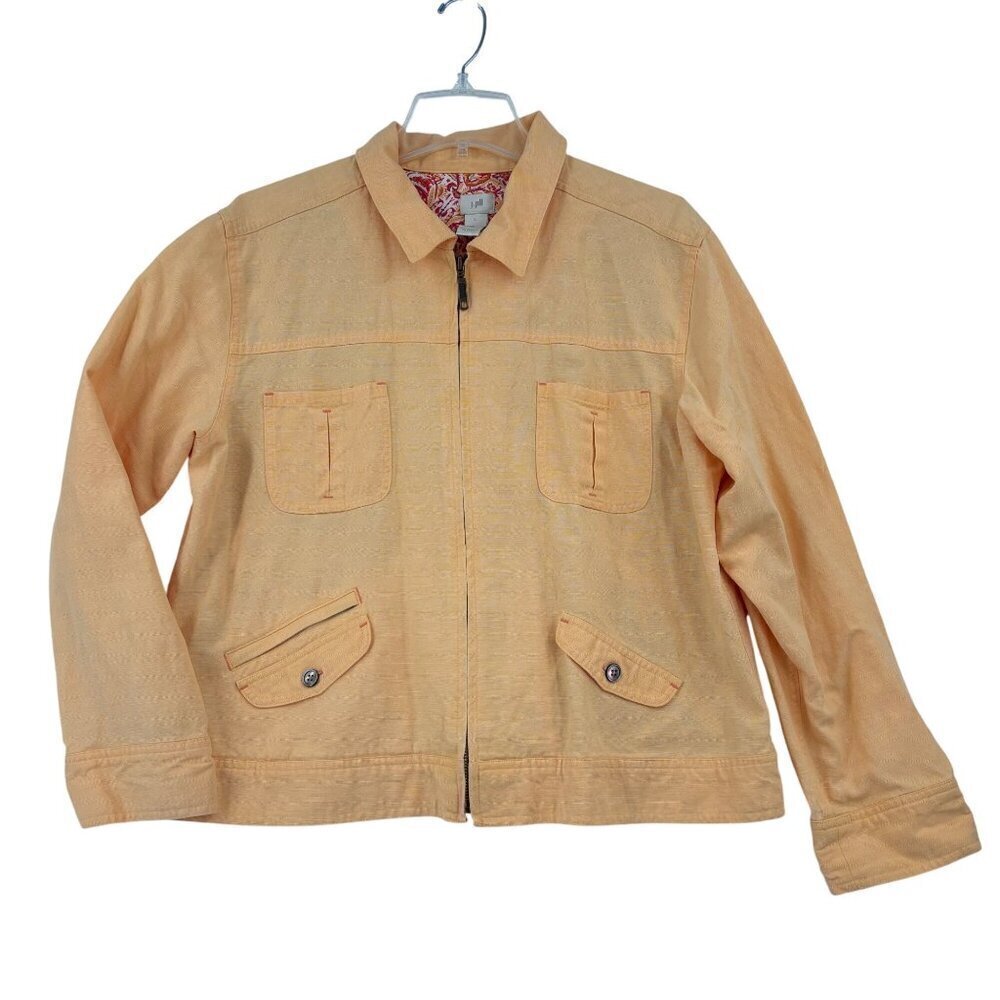 J.‎ Jill Jacket Blazer Womens Size L Yellow Tencel Linen Blend Full Zip Lined